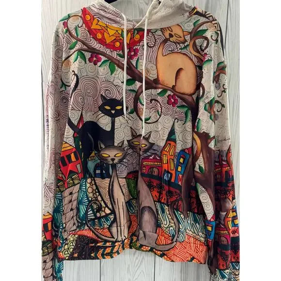 Halloween Pattern Cat Funky Geometric Hoodie Size XXL - Picture 1 of 7